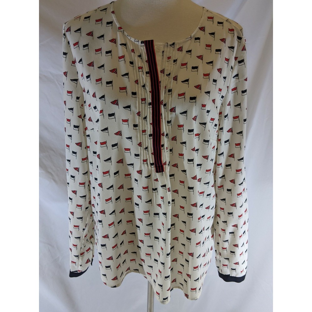 Talbot's Flag Shirt Size 14 Red White Blue Pleated Button Detail Blouse